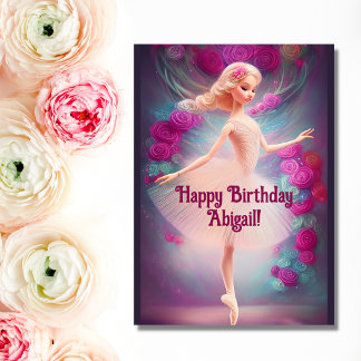 Ballerina Roses Floral Pink Ballet Happy Birthday Card