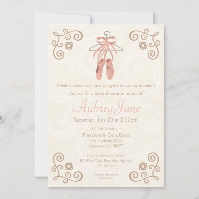 Ballerina Shoes Ballet Baby Girl Shower Invitation (Front)