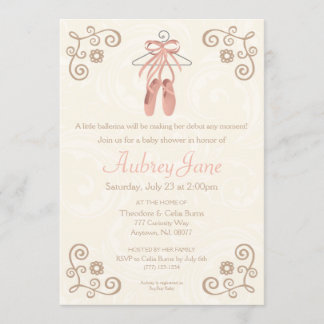 Ballerina Shoes Ballet Baby Girl Shower Invitation