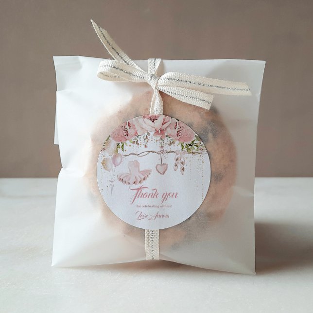 Ballerina shoes floral dance and twirl birthday classic round sticker (Creator Uploaded)