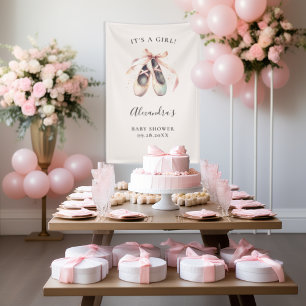 Ballerina Shoes Pink Baby Girl Shower Backdrop Banner