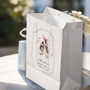 Ballerina Shoes Pink Bow Gold Baby Girl Shower  Medium Gift Bag