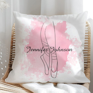 Ballerina Shoes Pink Watercolor with Name  Cushion