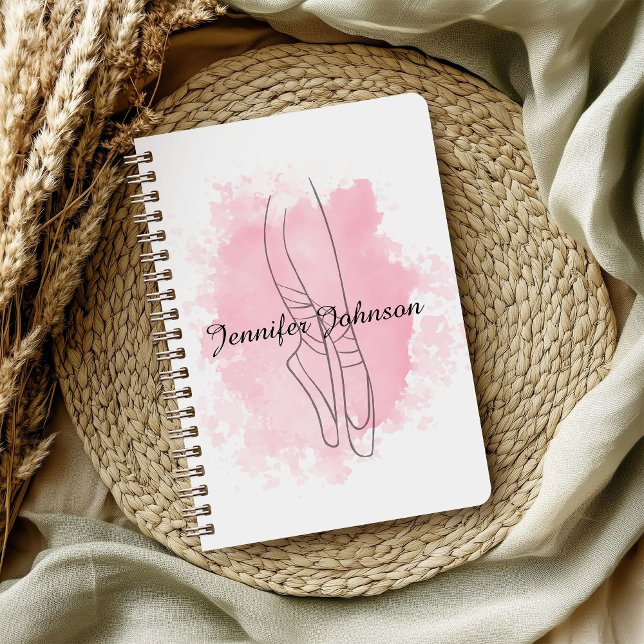 Ballerina Shoes Pink Watercolor with Name  Notebook (Creator Uploaded)