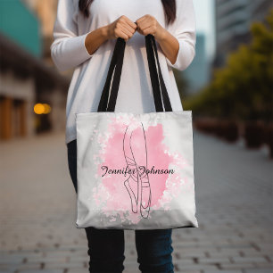 Ballerina Shoes Pink Watercolor with Name Tote Bag