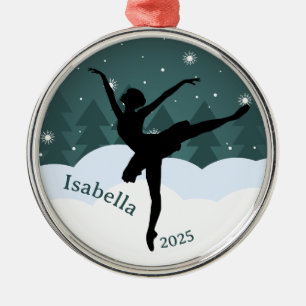 Ballerina Silhouette Arabesque Geometric Winter Metal Ornament
