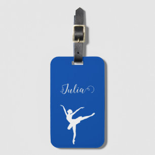 ballerina silhouette cobalt blue & white luggage tag