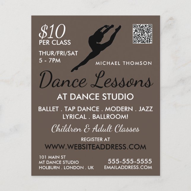 Ballerina Silhouette, Dance Lesson Advertising Flyer (Front)