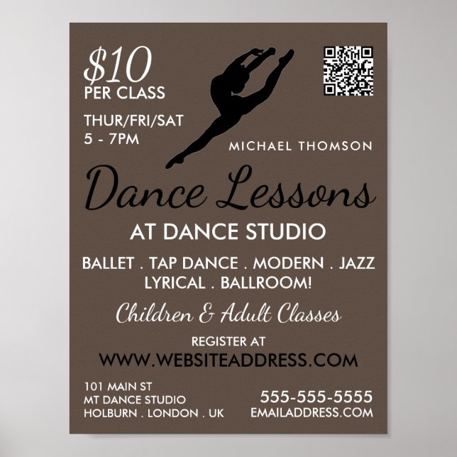 Ballerina Silhouette, Dance Lesson Advertising Poster (Front)