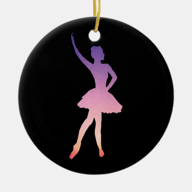 Ballerina silhouette in purple, pink ombre colours ceramic tree decoration (Front)