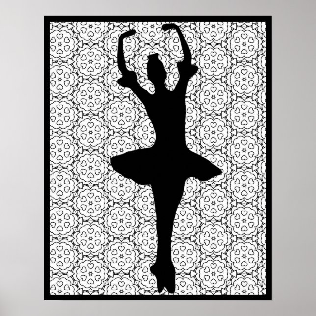 Ballerina Silhouette on a Heart Mandala background Poster (Front)