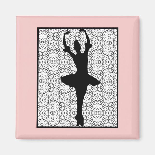 Ballerina Silhouette on a Heart Mandala Pattern Magnet (Front)