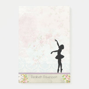 Ballerina Silhouette on Elegant Vintage Pattern Post-it Notes