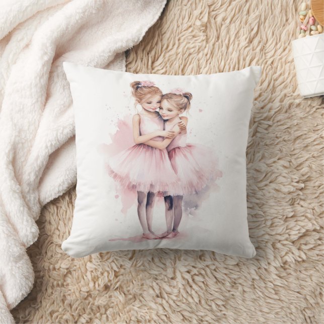 Ballerina Sisters Embracing Pink Tutu Hug Dance Cushion (Blanket)