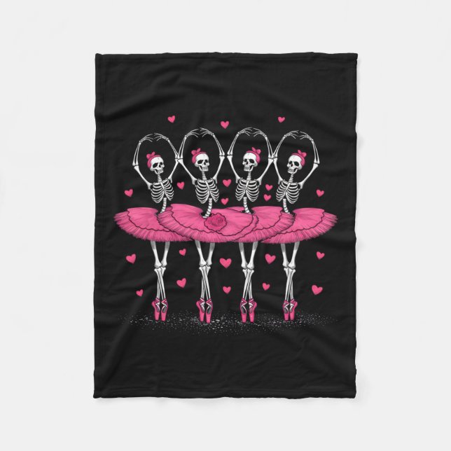 Ballerina Skeleton Dance Funny Halloween Ballet  Fleece Blanket (Front)