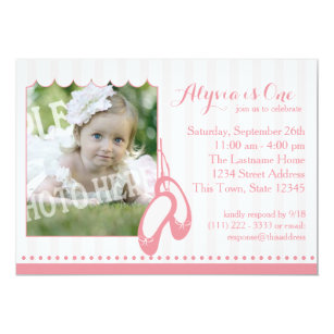 Ballerina Slippers First Birthday with Photo Invitation