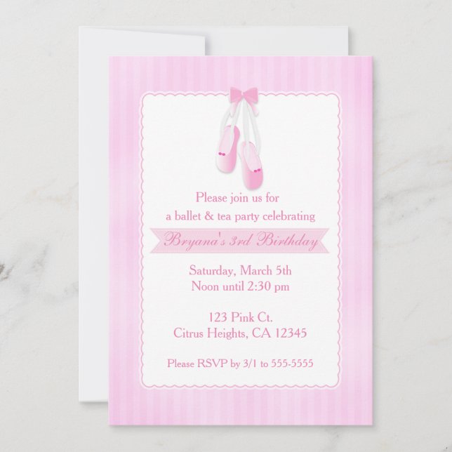 Ballerina Slippers Pink Ballet Party Invitations (Front)