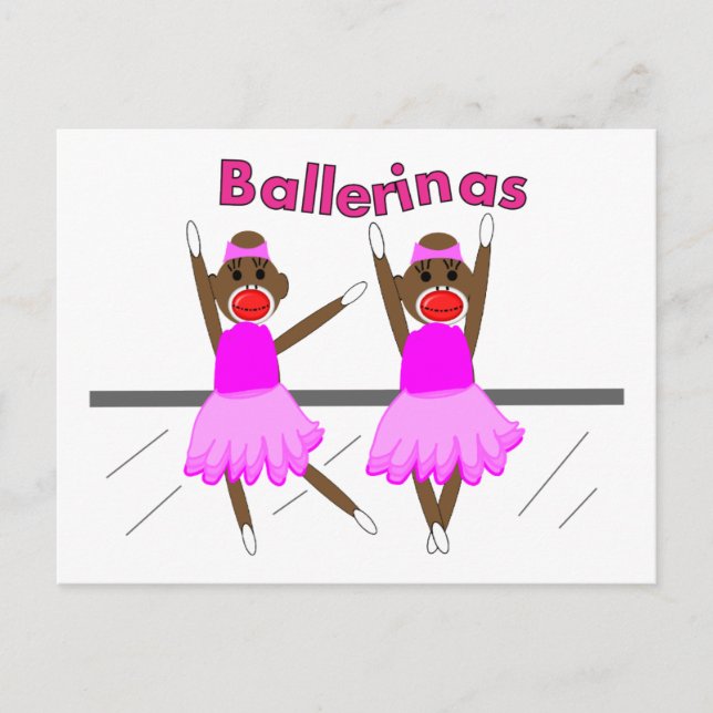 Ballerina Sock Monkeys--Adorable Design Postcard (Front)