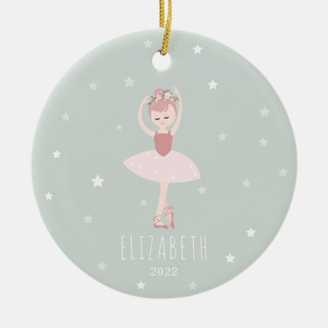 Ballerina Stars Little Girl Christmas Ceramic Ornament (Front)