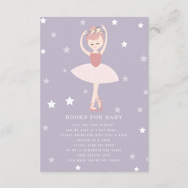 Ballerina Stars Purple Baby Book Request Enclosure Card (Front)
