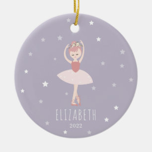 Ballerina Stars Purple Little Girl Christmas Ceramic Ornament