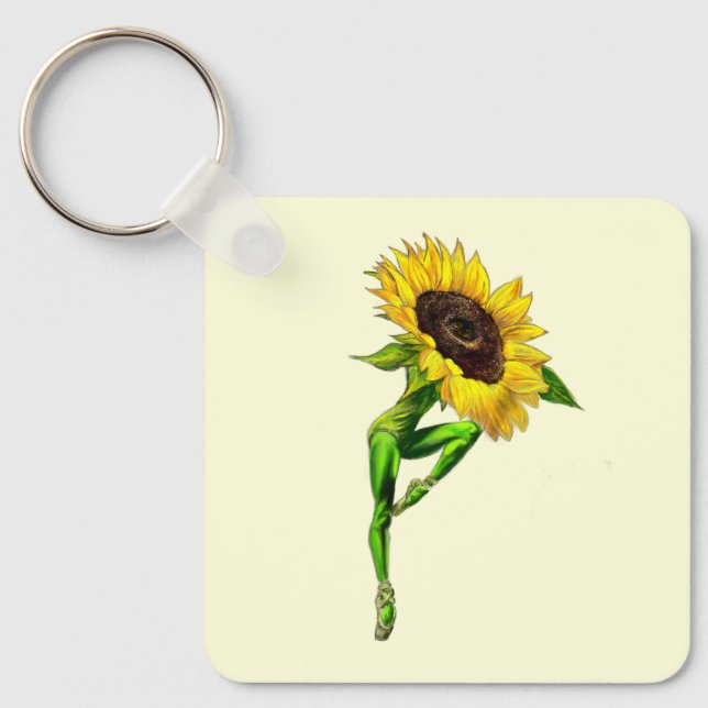 Ballerina Sunflower Ballet Dancer Keychain Gift (Front)