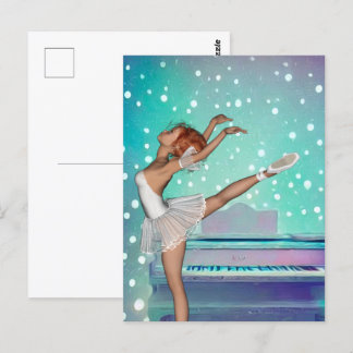 Ballerina & Teal Piano Background Postcard