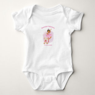Ballerina, teddy bear and pink flowers baby bodysu bodysuit