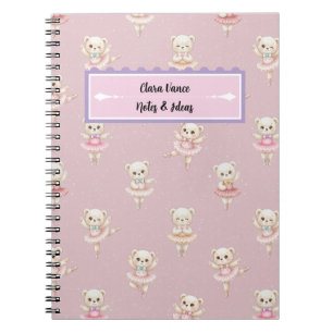 Ballerina Teddy Bear Pink Seamless Pattern Notebook