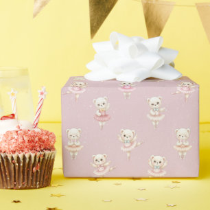 Ballerina Teddy Bear Pink Seamless Pattern Wrapping Paper