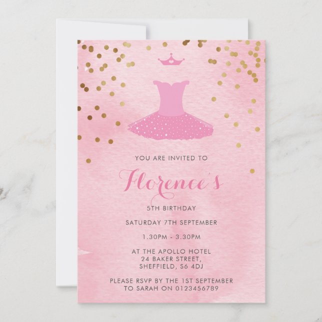 Ballerina themed birthday party invitation (Front)