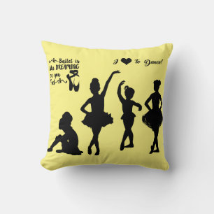 Ballerina throw pillow in yellow and black.