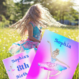 Ballerina Tie Dye Purple Blue Age Birthday  Invitation