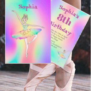 Ballerina Tie Dye Tutu Cute Age Birthday   Invitation