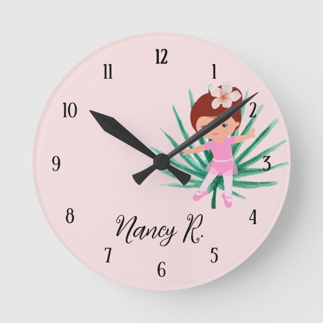 Ballerina Tropical Ballet Round Clock (Front)