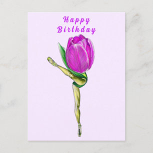 Ballerina Tulip Ballet Dancer Birthday Card