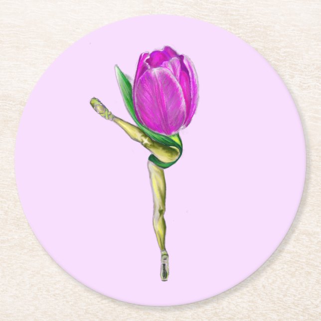 Ballerina Tulip Ballet Dancer Paper Coaster (Front)