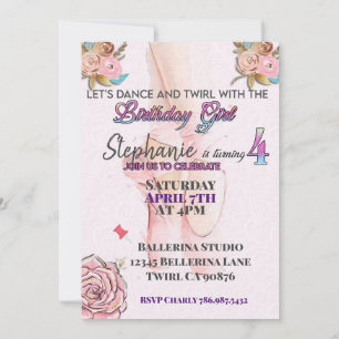 Ballerina turning 4 birthday invitation