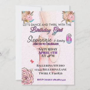 Ballerina turning 6 birthday invitation