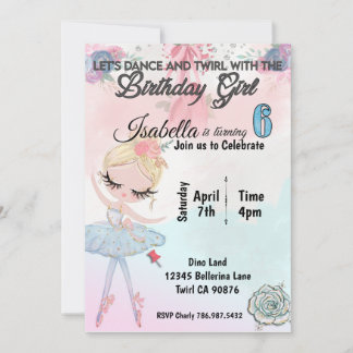 Ballerina turning six birthday invitation