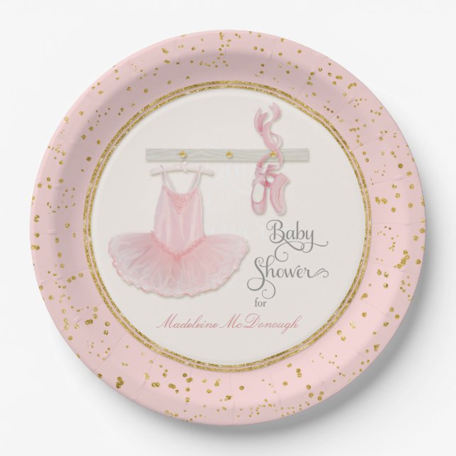Ballerina Tutu Baby Girl Shower Script Typography Paper Plate (Front)