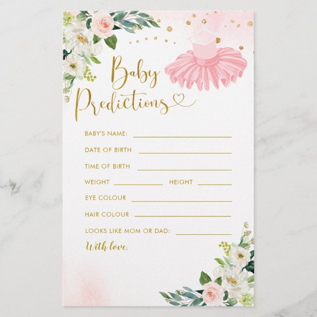 Ballerina Tutu Baby Shower Baby Predictions Game (Front)
