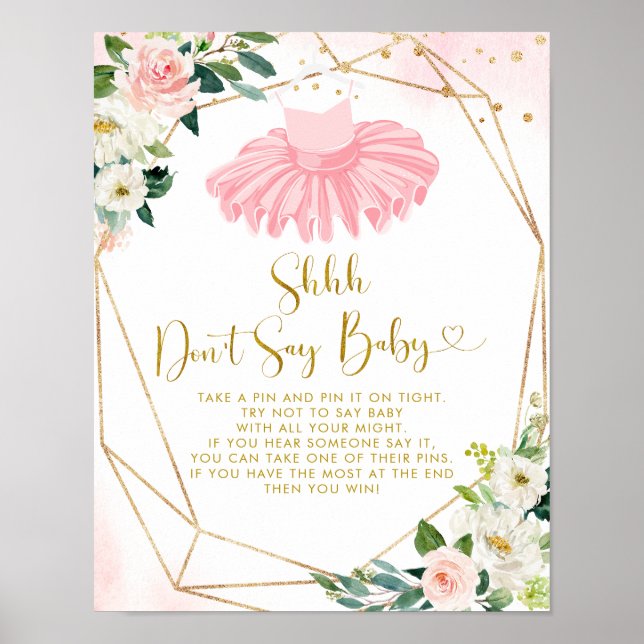 Ballerina Tutu Baby Shower Don't Say Baby Sign (Front)