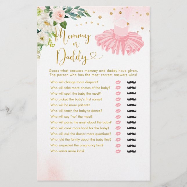 Ballerina Tutu Baby Shower Mummy or Daddy (Front)