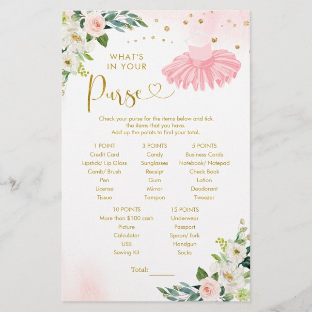 Ballerina Tutu Baby Shower What's in Your Purse (Front)