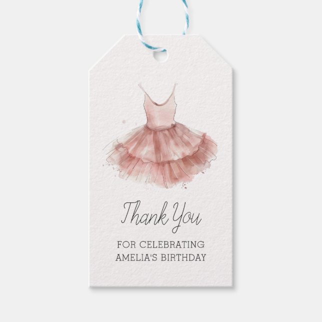 Ballerina Tutu Cute Ballet Pink Script Birthday Gift Tags (Front)