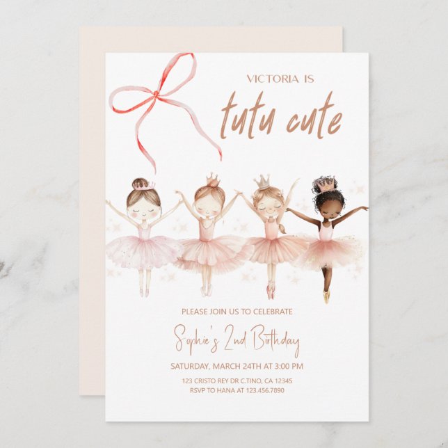 Ballerina Tutu Cute Birthday Invitation (Front/Back)