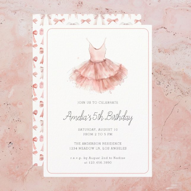 Ballerina Tutu Cute Blush Pink Girly 5th Birthday  Invitation (Creator Uploaded)