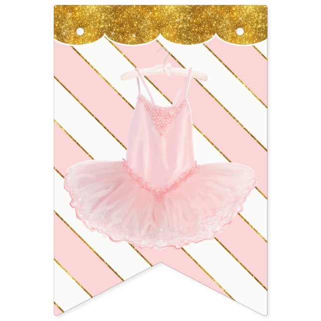Ballerina Tutu Girl Baby Shower Gold Party Decor Bunting (First Flag)