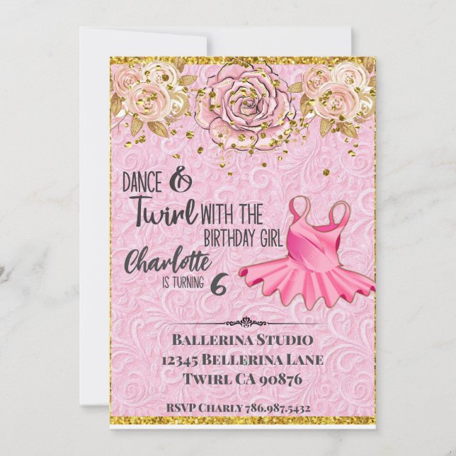 Ballerina Tutu pink birthday invitation (Front)